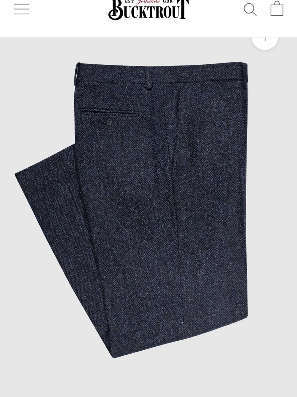 Bucktrout Navy Herringbone 100% Wool Dress Pants for Men W 34 L 32